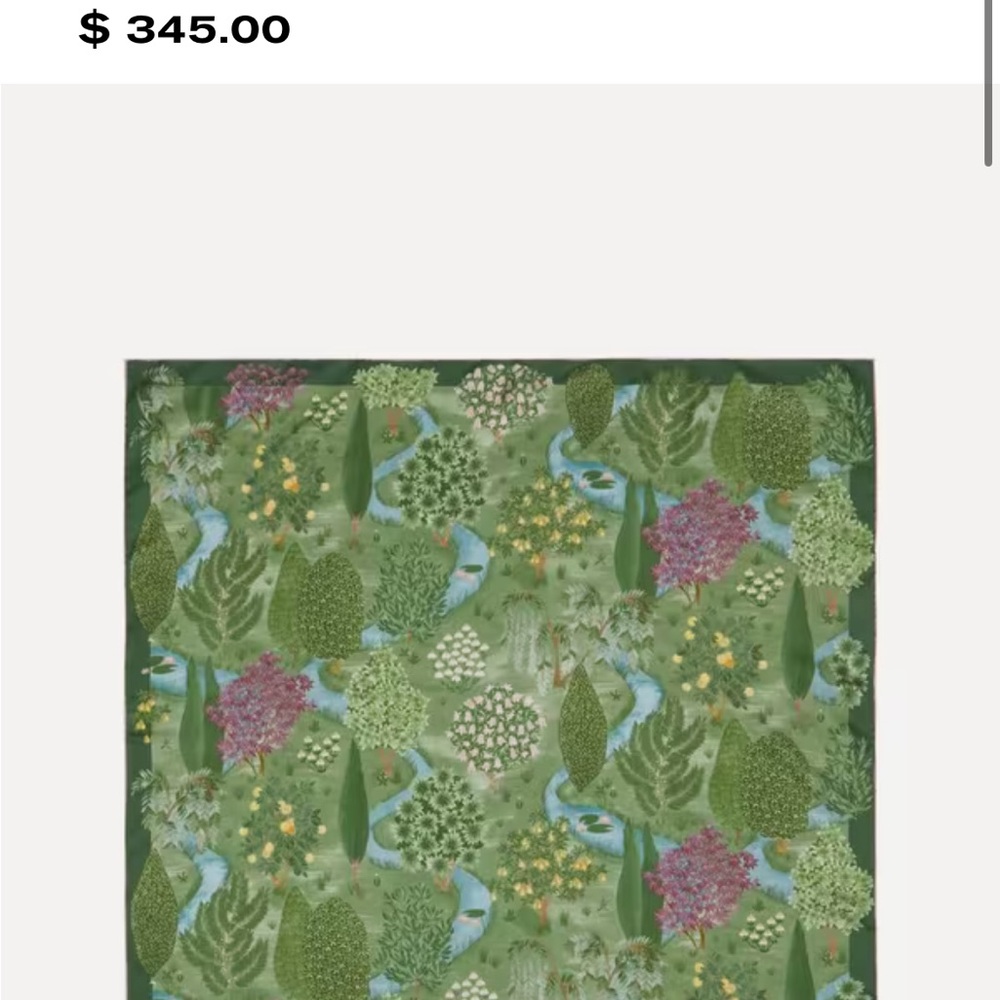 Liberty of London Green Botanical Silk Scarf with Pink & Yellow Accents